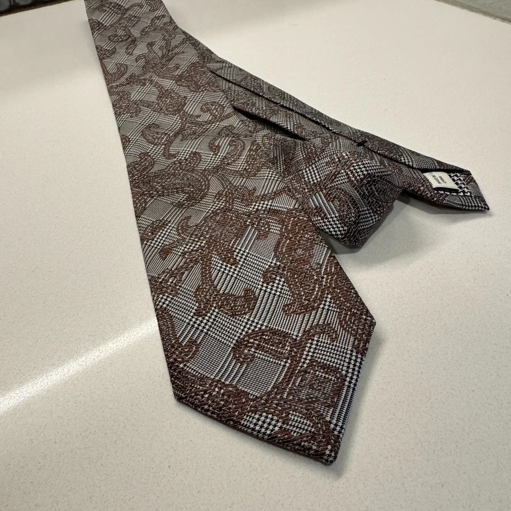 Vintage Jos A Bank Tie Brown‎ Paisley Abstract Silk NeckTie Old Money Luxury